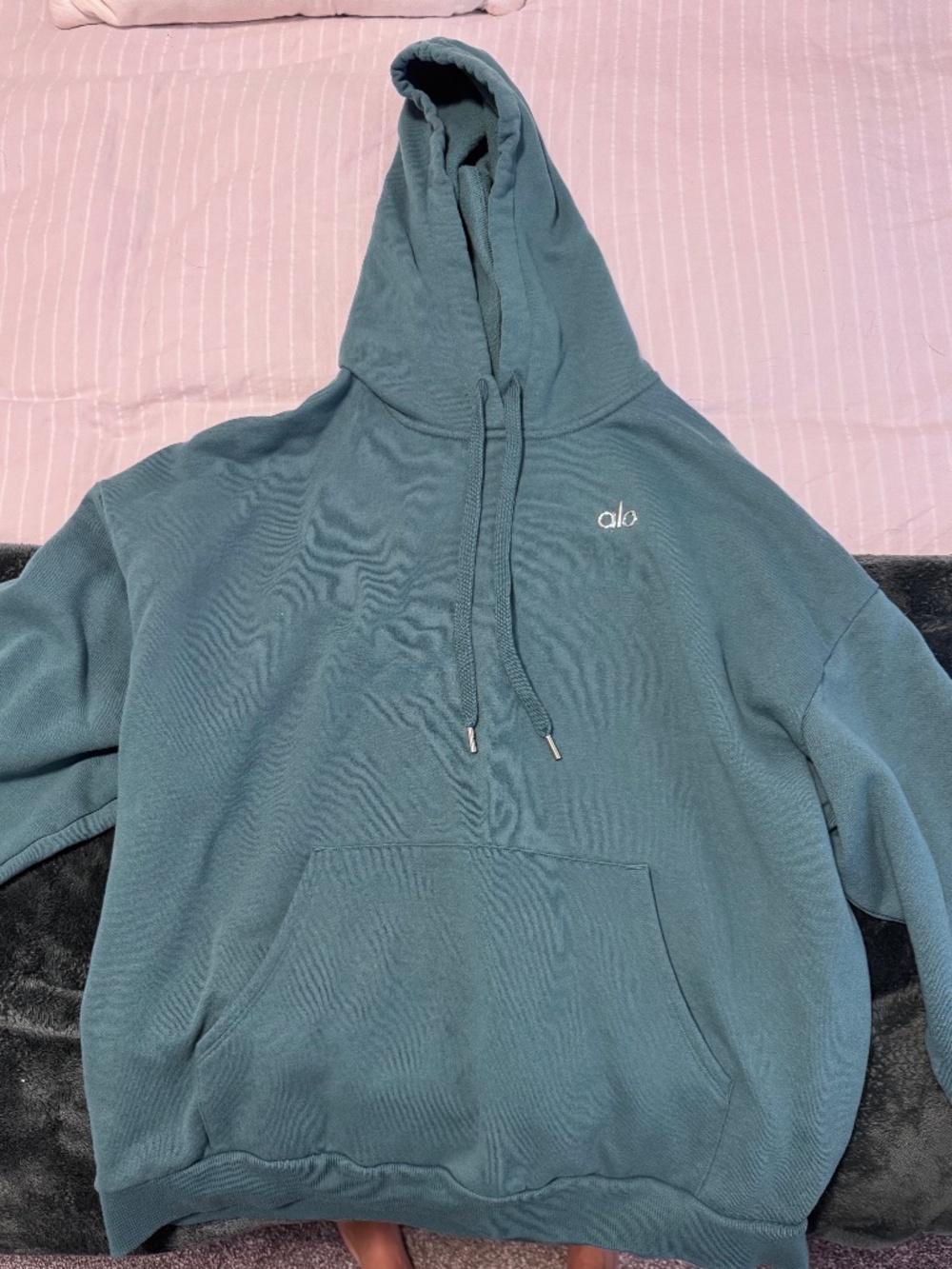 Alo Yoga Oversized Pullover Hoodie | Teal Blue | Unisex | Cozy Fleece Sweatshirt